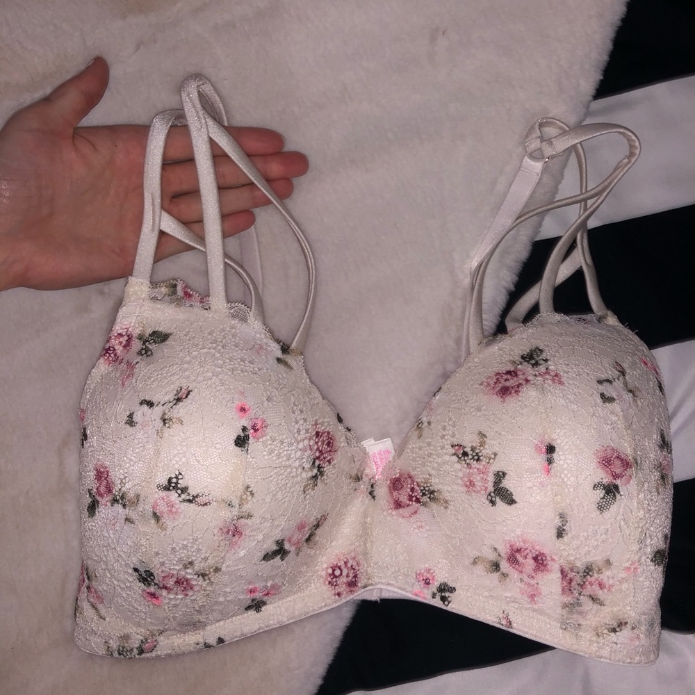 PINK white floral bra 34DD